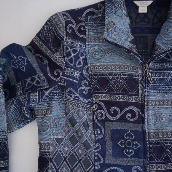 Christopher & Banks Blue Tapestry Zip Jacket Cotton Cabincore Eclectic XL - Picture 8 of 10